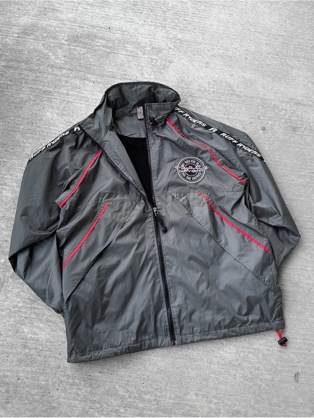 Ruff Ryder Dirty Denim Nylon Grey Zip Windbreaker Men’s L Authentic Y2K